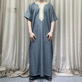 2025 Wholesale Arabic Morocco Short Sleeves Thobe Kaftan Islamic Clothes Embroidery Muslim Saudi Arabia Thobe for Men