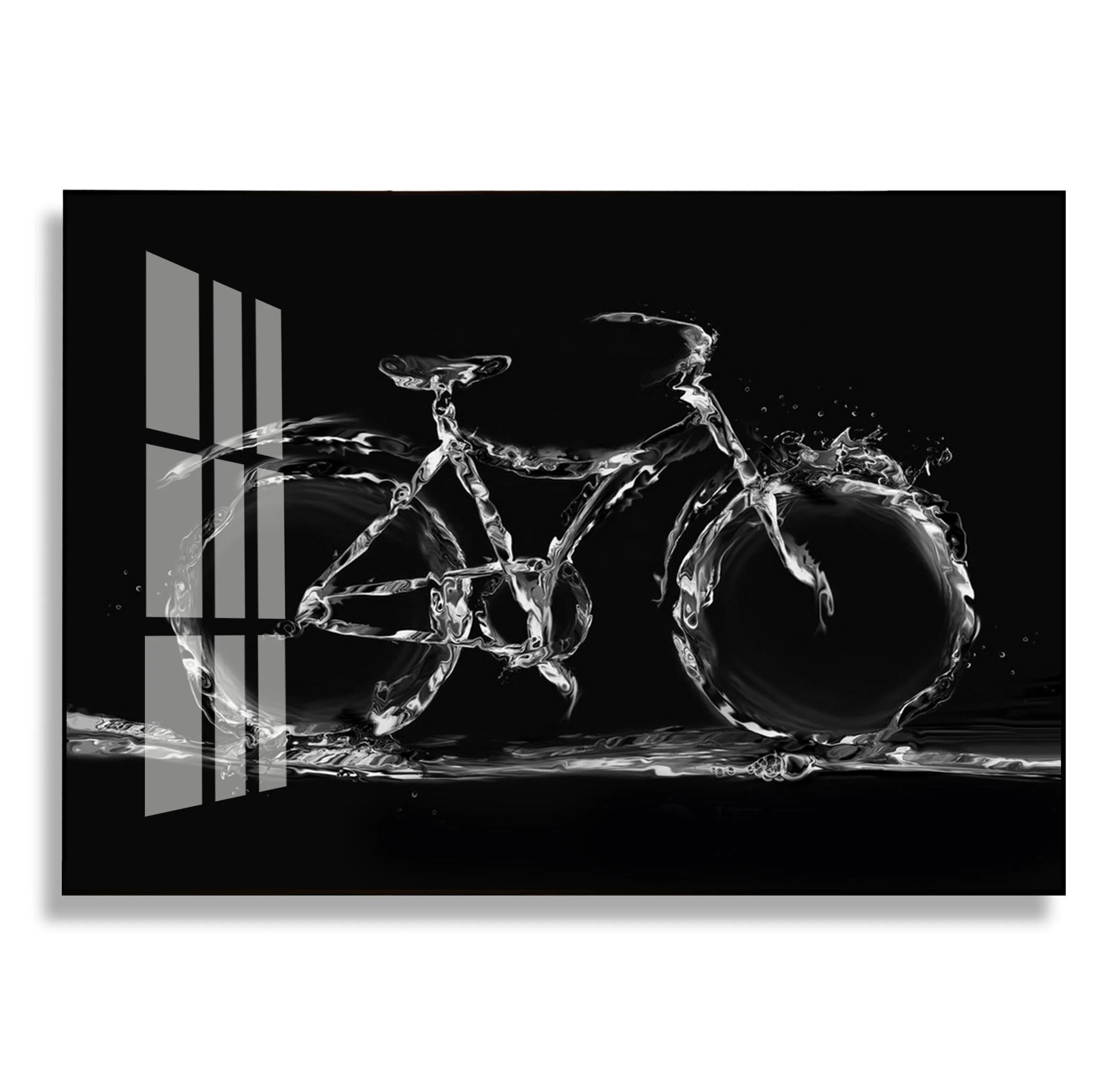Factory Wholesale Abstract Waterwheel Bicycle Wall Art Print Crystal Porcelain Resin Painting With Metal Aluminum Frame