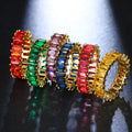 Real 18k Gold Plated Multicolor Zircon Band Rings Colored Rectangle Cubic Zirconia Finger Rings for Women