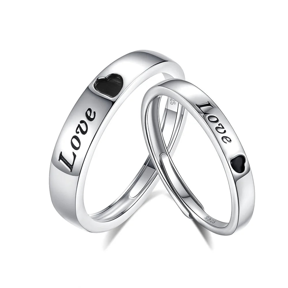 Couple Confession Ring Set 925 Sterling Silver Metal Love Men and Women Matching Rings Adjustable Factory Wholesale