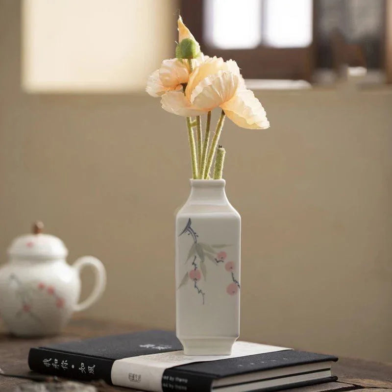 Hand-Painted Retro Ceramic Vase Grass Gray Ruyi Persimmon for Living Room Flower Arrangements and Zen Desktop Display