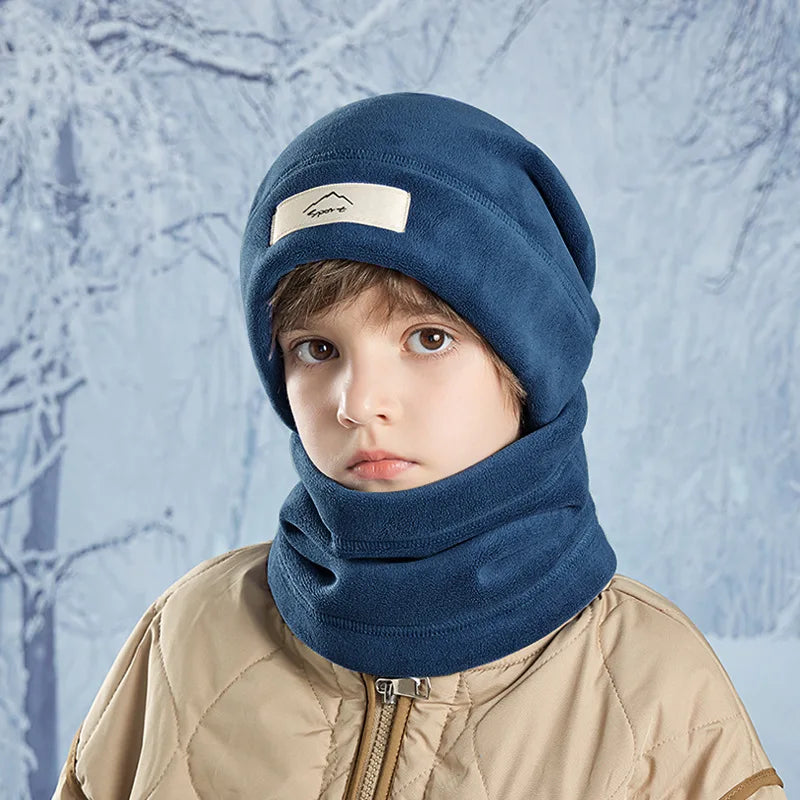 Kids Winter Fleece Hat and Scarf Set with Ear Flaps for Boys and Girls Outdoor Cold Weather Beanie with Fleece Lining