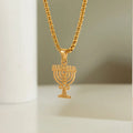 18K Gold Menorah Jewsih Necklace Stainless Steel Menorah Candlestick Charms Pendant Punk Box Link Necklace Jewelry