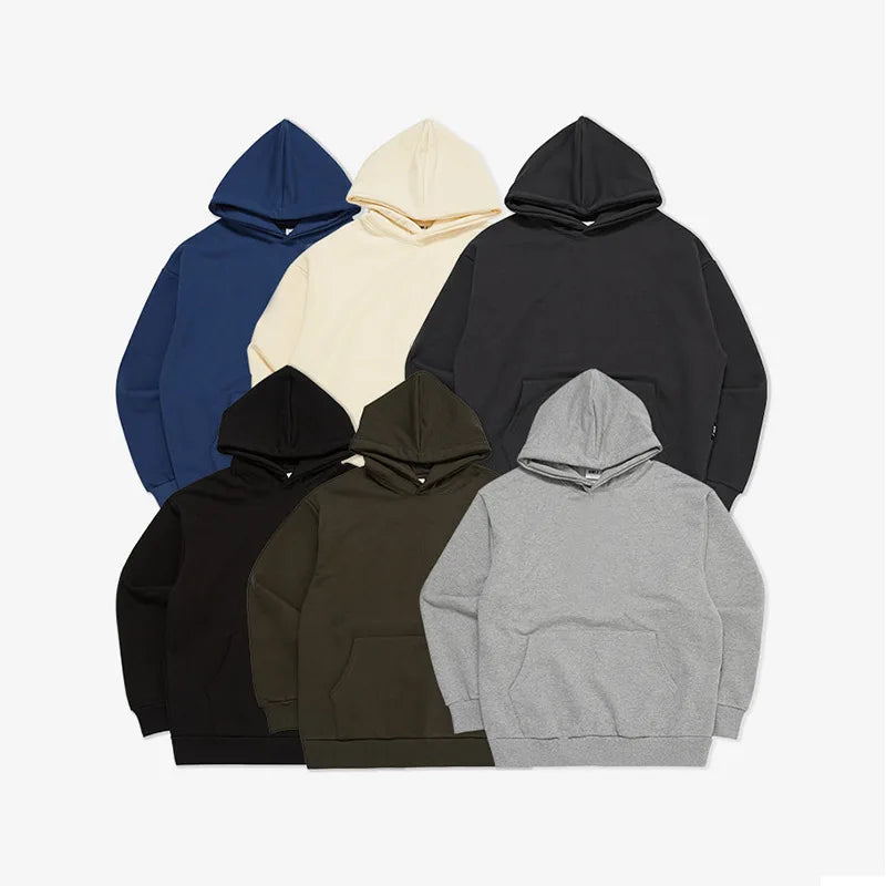 2023 New Men's Hoodie Cotton Sports Coat with No String Drop Shoulder Casual Trendy Design Solid Color Silk Screen Printing