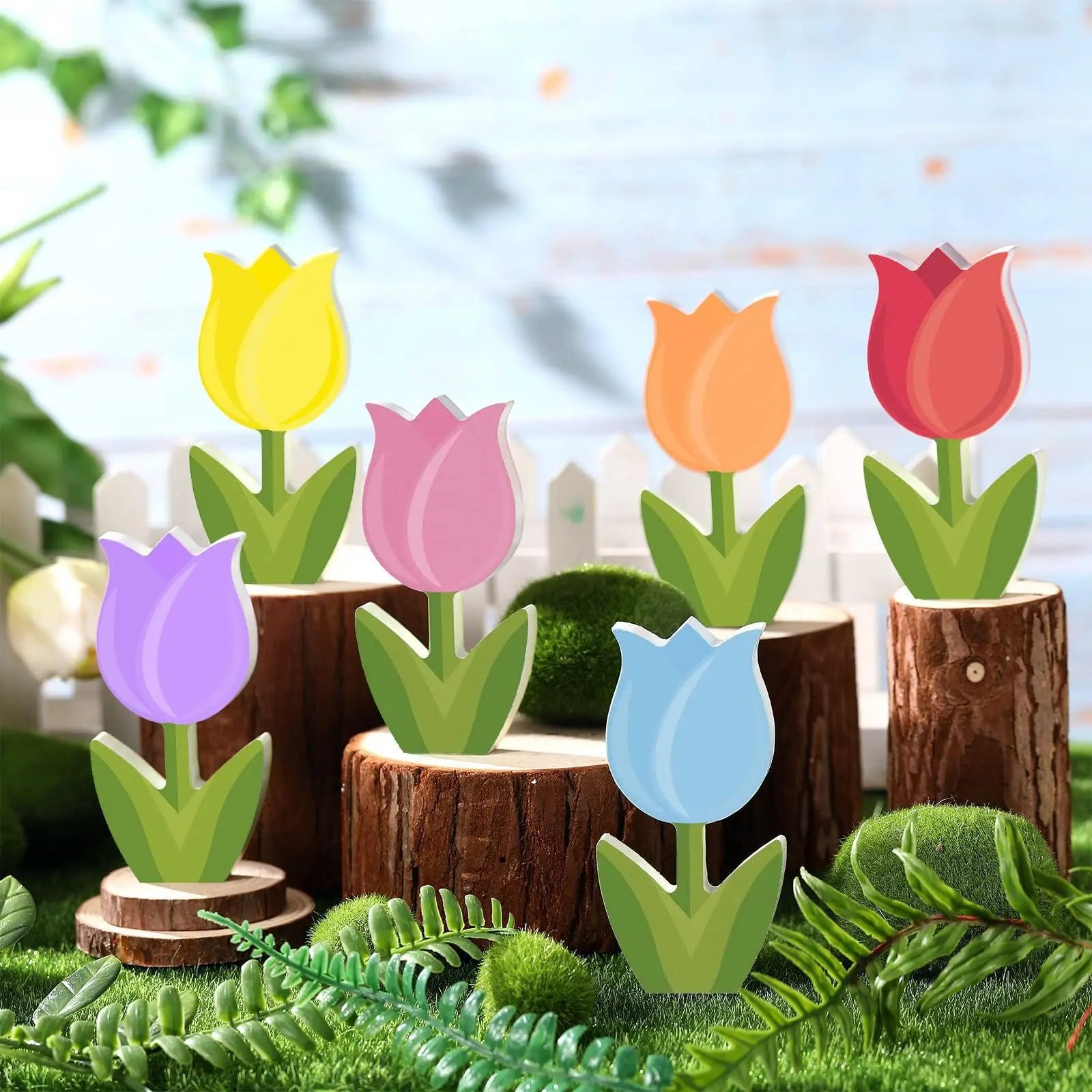Wholesale Mother's Day Wood Carving Tray Decoration Layered Ornaments with Engraved Tulips Flowers for Farmhouse Style