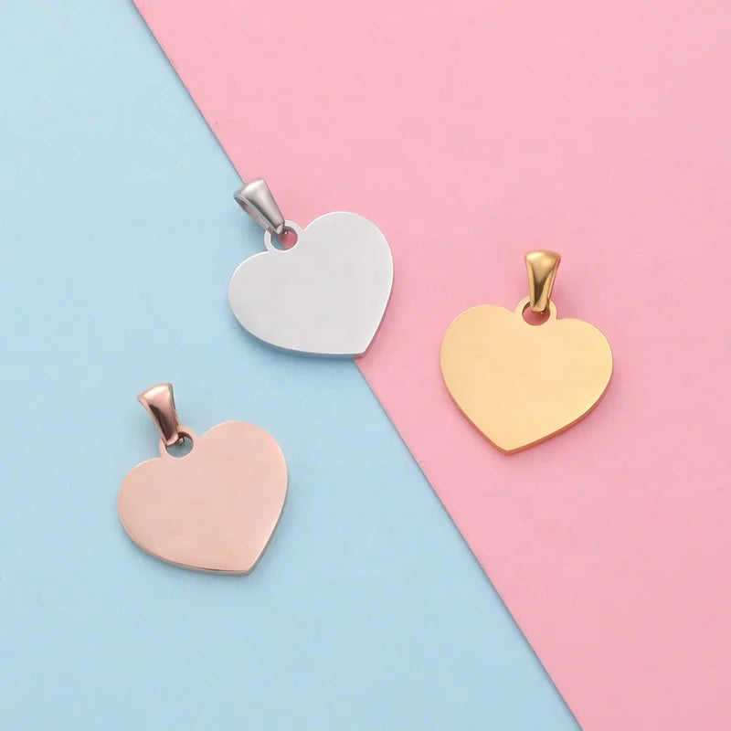 MECYLIFE Custom Engraved Blank Stainless Steel Heart Charm Pendant Necklace Mirror Polished Charms