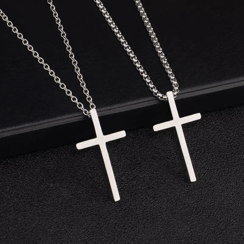 Trendy Popularity Men Necklace Titanium Stainless Steel Necklace Silver Color Cross Necklace with Pearl Chain O Chain