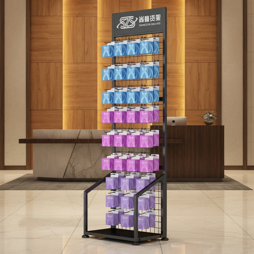 Hot Selling High Quality Professional Nail Polish Shelf Display Stand Makeup Display Rack with Hooks and Shelves