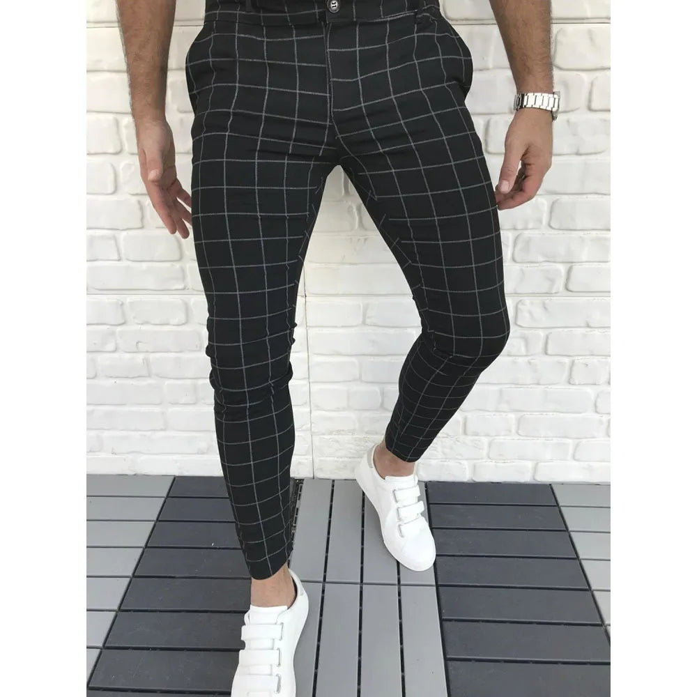 2022 New Arriving Check Pants Wholesale Super Stretchy Grey Plaid Chinos Slim Fit Chino Trousers Men