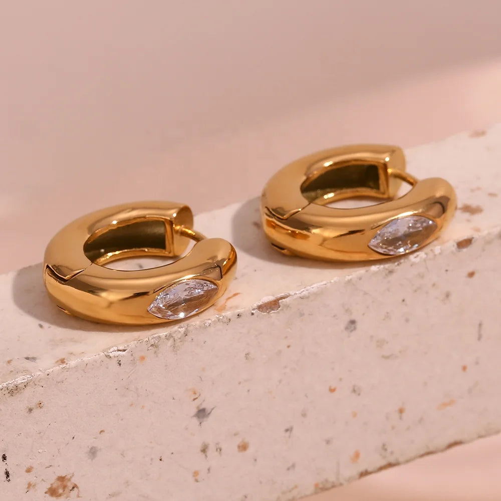 Shining Zircon Earrings PVD Gold Plated Stainless Steel Huggies Hoop Earring Stainless Steel Jewelry