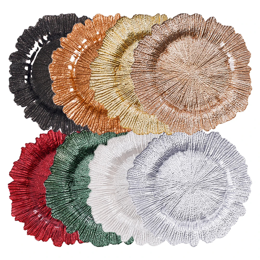 Wholesale Luxury Glass Skirt Swing Under Crystal Color Enamel Technique Charger Plate for Wedding Party Table Decor