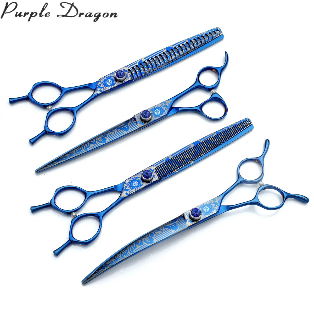 Japanese 440C Pet Grooming Scissors Kit for Dogs 7\" Straight Thinning Scissors Chunker Curved Shears Z3004 Stainless Steel