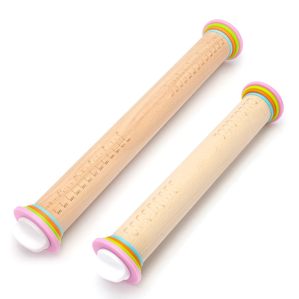 14/17 Inch Adjustable Wooden Rolling Pin with 4 Thickness Rings Dough Roller Pins for Cookie Pastry Tools Cake Kitchen Gadgets