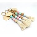Tassel Silica Gel Beads Wooden Beads Keychain Round Wood Disc Macrame Tassel Bag Charm Pendant Silicone Beads Keychain
