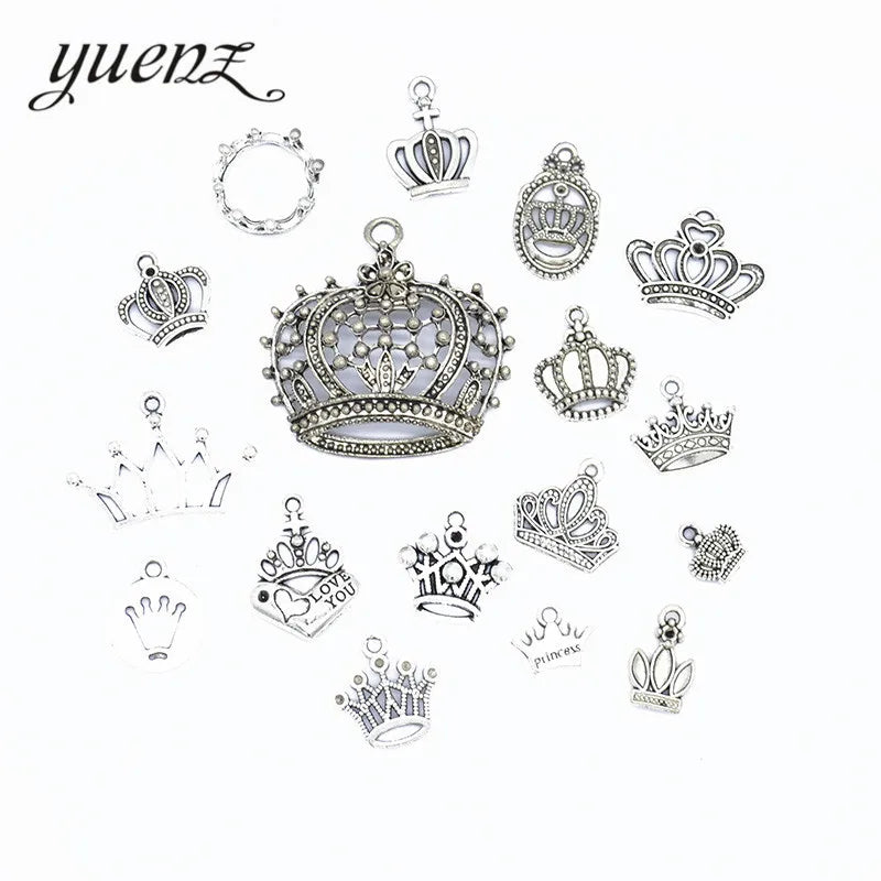 YuenZ Mixed 17 pcs/set Antique silver color Crown Charms Zinc Alloy necklace earring bracelet jewelry DIY handmade U036