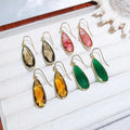 Women's Classic 18K Gold Plated Bezel Water Drop Pendant Earrings New Trendy High Quality Faceted Gemstone Alloy Quartz Gift MegaBDM