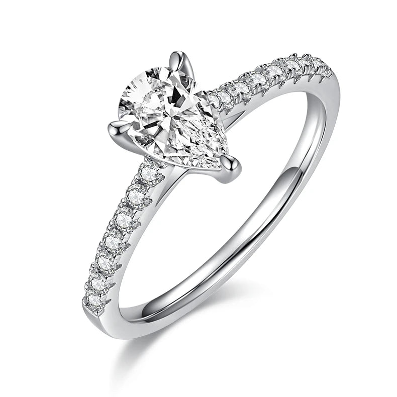 Wish Jewelry Pretty Design Delicate Moissanite Rings Custom Pear Shaped Moissanite Ring for Women Girl Accessories Jewelry