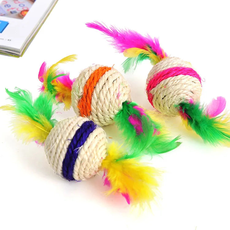Wholesale Funny Feather Sisal  Scratcher Interactive Ball Toy for Cats