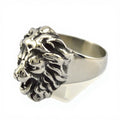 Bestselling Men's Vintage Stainless Steel Gold Plated Engraved Lion Animal Cluster Rings
