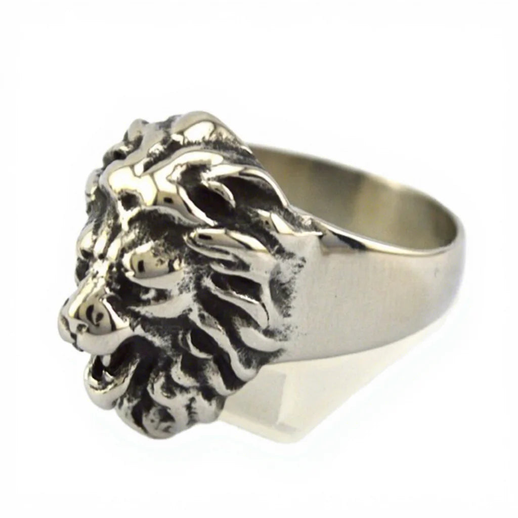 Bestselling Men's Vintage Stainless Steel Gold Plated Engraved Lion Animal Cluster Rings