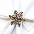 Elegant Christmas Metal Napkin Holder and Rings Colorful Rhinestone Snowflake Design for Party Table Decoration