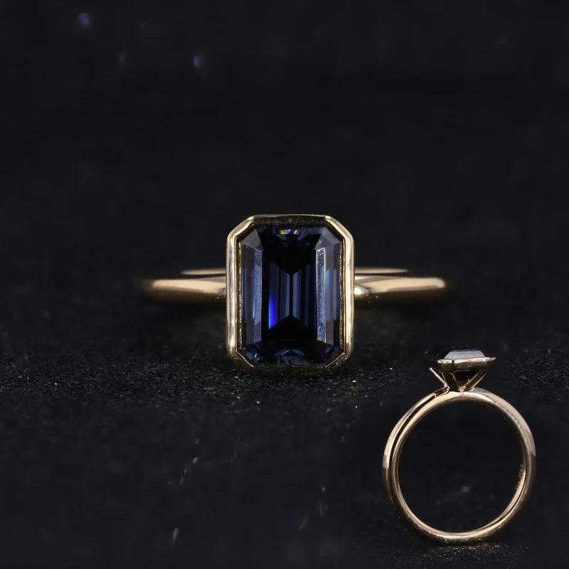 Starsgem Emerald Cut Grey Moissanite 10K Yellow Solid 2021 Engagement Luxury Rings for Women Gold