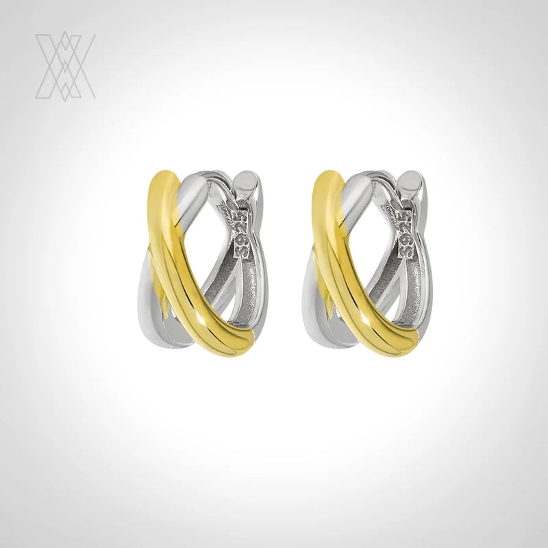 VIANRLA 925 Sterling Silver Jewelry Double Color Cross Shape Earrings 18k Gold Plated Earring for Women Free Laser Logo