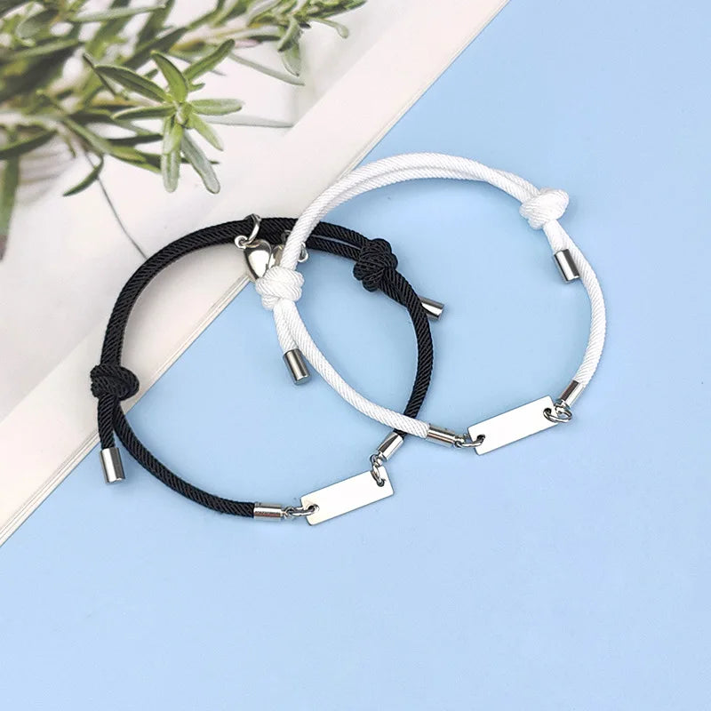 2023 Colorful Adjustable Best Friend Matching Bracelet Blank Custom Engraved Name Magnetic Heart Bracelets for Couples