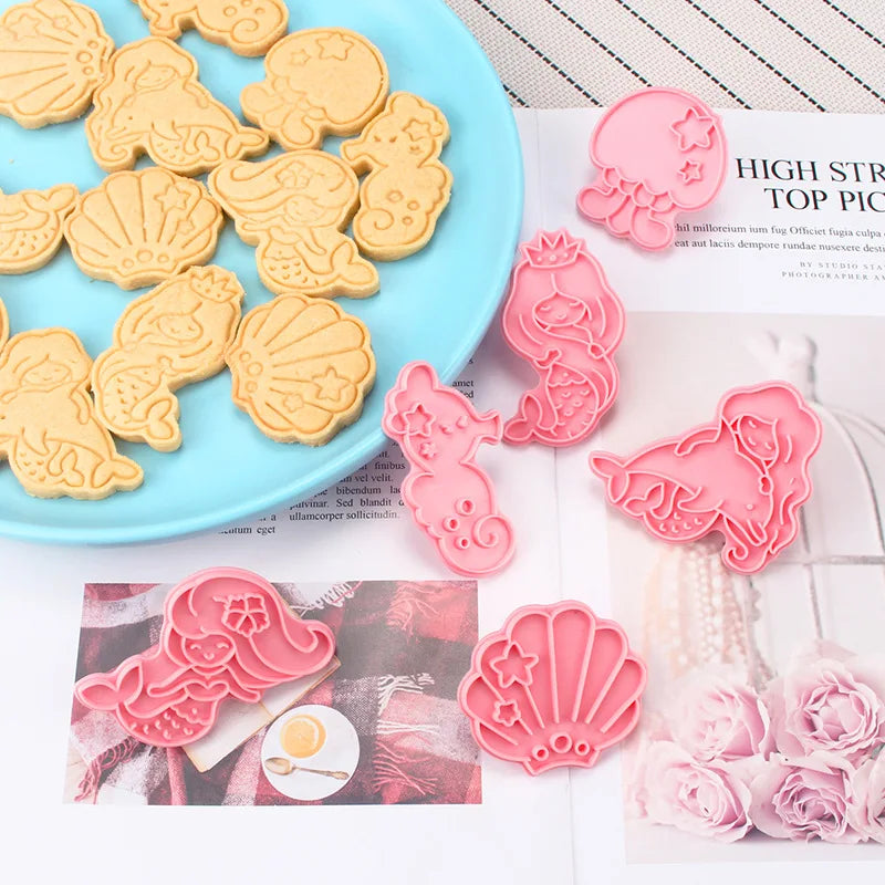 Saffron 6pcs/Box New Mermaid Princess Girl Cookie Cutter Set 6 Plastic Cutting Sheets for Cookies & Candy