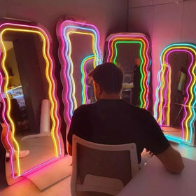 Winbo Custom Wavy Mirror Acrylic Neon Signs for Wall Decor Irregular Decorative Mirror With Dimmable Decor Neon Lights