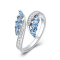 925 Sterling Silver Willow Shape Light Blue CZ Finger Rings for Women Statement Adjustable Ring Elegant Jewelry BSR005