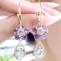 Premium Light Luxury Earrings Niche Design Water Drop Pendant Earrings Beautiful Crystal Flower Earrings Gifts for Women