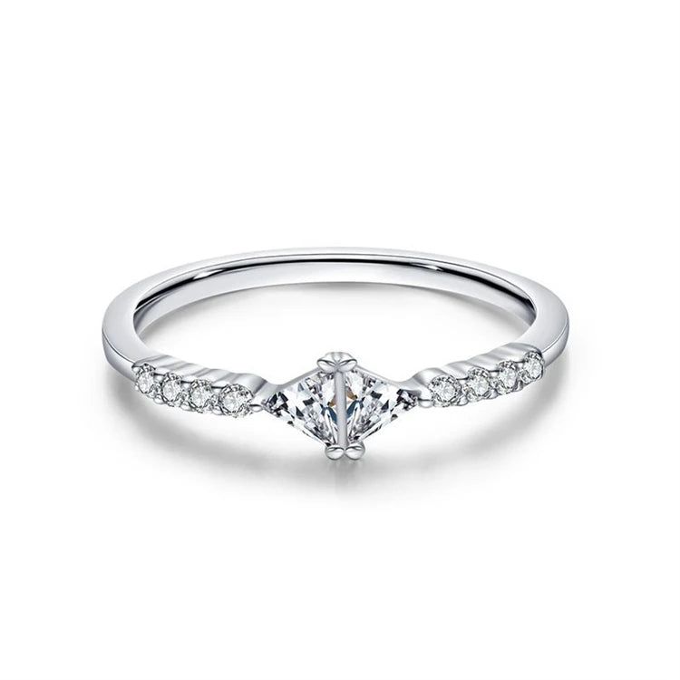 Dainty 925 sterling silver women simple CZ diamond finger ring
