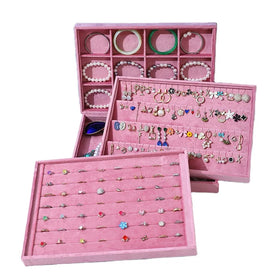 Fancy Velvet Flannelette Jewelry Tray Pink Jewelry Ring Earring Tray Display 35x24x3cm Custom Jewelry Storage Rack Wholesale