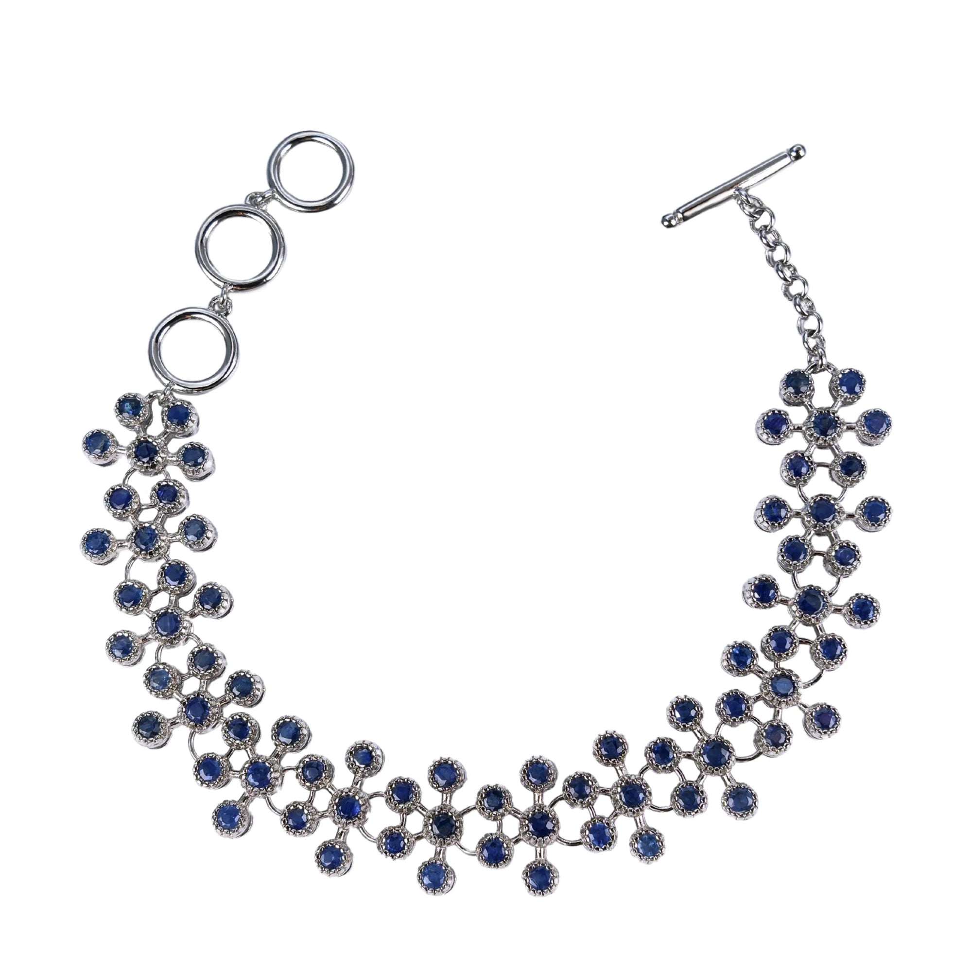 Luxurious Rhodium Plated 925 Sterling Silver Natural Sapphire Bracelet for Women Anniversary Gift Party Wear