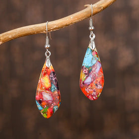 Bohemian Colorful Jasper Earrings Emperor Stone Water Drop Pendant Earrings Natural Raw Gemstone Healing Boho Earrings for Women