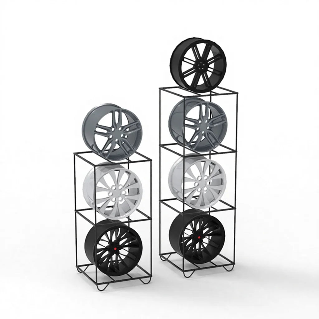 Portable Modern Removable Car Shop Steel 22 Inch Wheel Rim Display Stand Rack with 3 Shelves