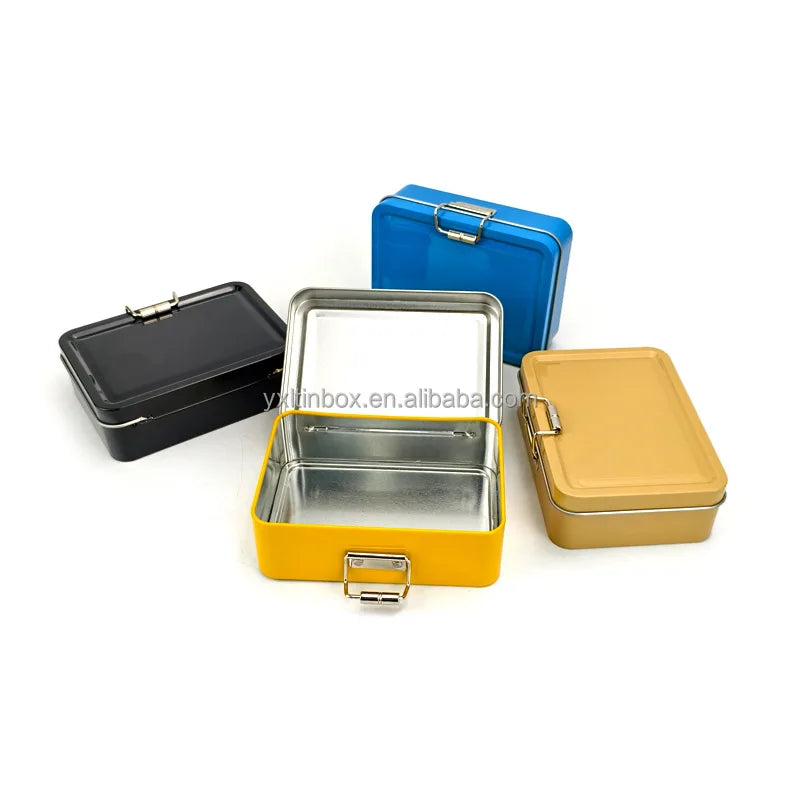 145*110*60 mm Lock Buckle Tinplate Box Empty Food Grade Candy Tea Snack Chocolate Macaron Chewing Gum Container Portable