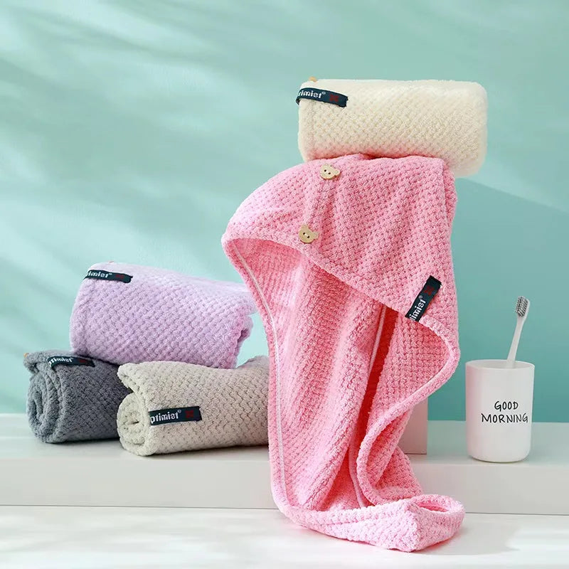 Custom logo Soft Absorbent Rapid Hair Dryer Turban Drying Towel Wrap for Women Fashion Bathroom Microfiber Bath Towel Hair Dry