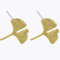 Autumn 18K Gold Plated Ginkgo Leaf Stud Earrings Hypoallergenic 925 Sterling Silver Ear Needle for Delicate Women