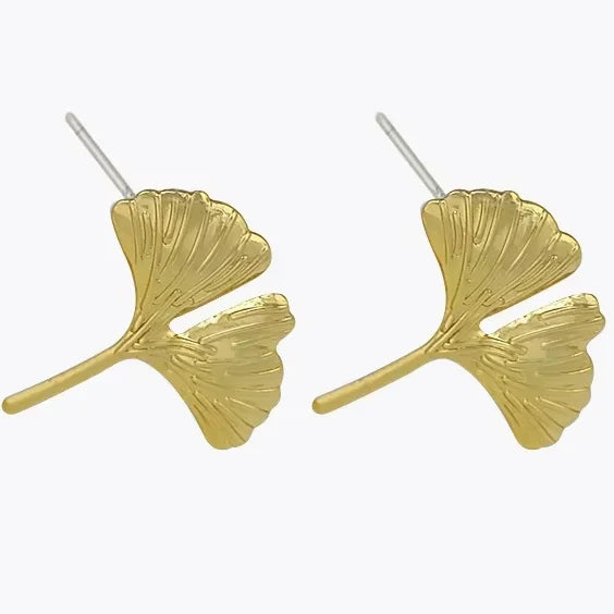 Autumn 18K Gold Plated Ginkgo Leaf Stud Earrings Hypoallergenic 925 Sterling Silver Ear Needle for Delicate Women
