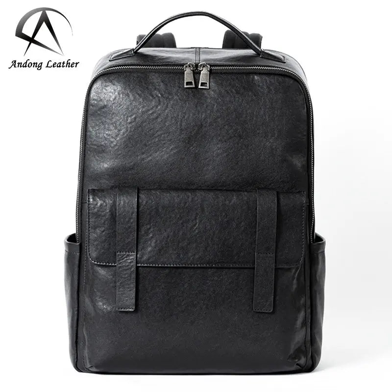 Andong Leather Men Business 15.6 Inche Laptop Backpack Genuine Cow Leather Fashion Large Capacity Travel Shoulder Bag 6823