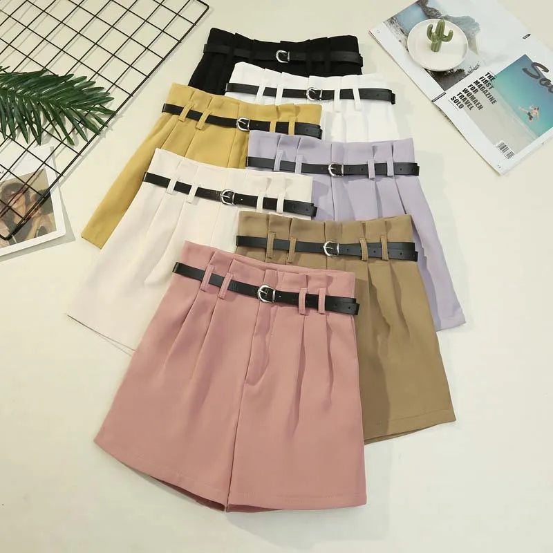 2024 New Casual Comfortable Elegant Wild Shorts With Belt Women's Woolen Shorts Autumn Winter Slim Wide Leg A-line Shorts
