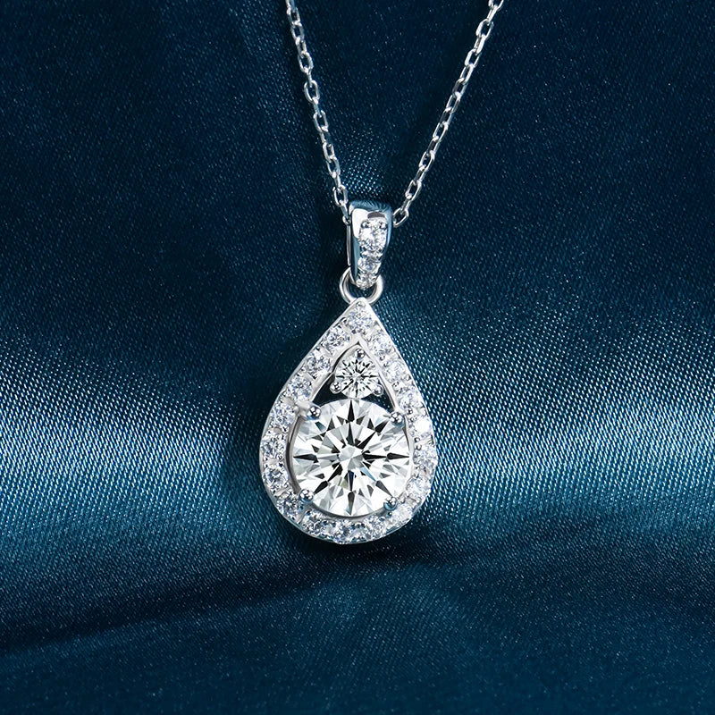 Double Moissanite tandem Platoon Gorgeous Classy  Teardrop Shape Lady's Necklace for Wedding Anniversary Engagement
