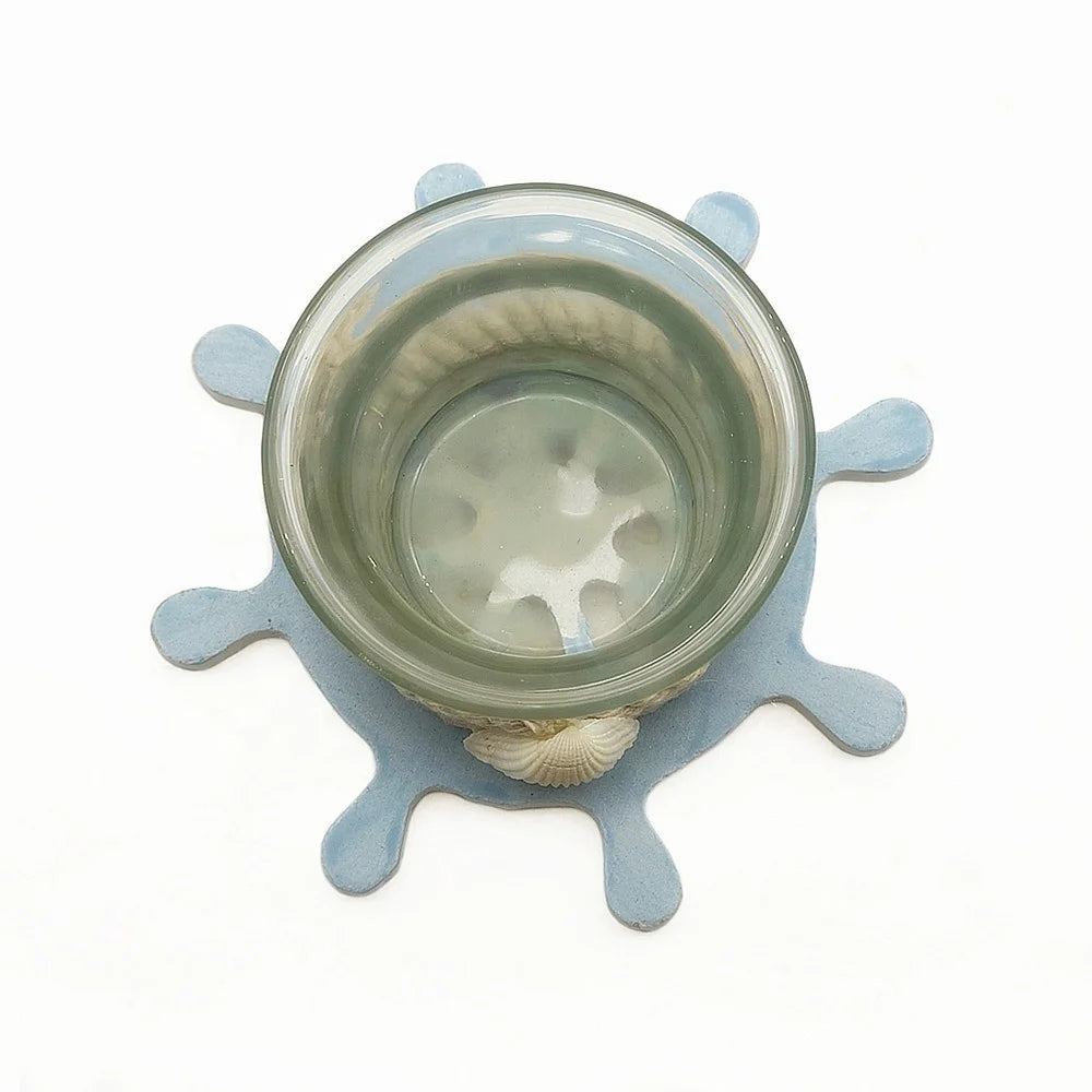 Wooden Decorative Tealight Candle Holder with Painted Glass Jar for Elegant Home Decor