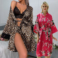 Womens Satin Sleepwear Leopard Dressing Gown Peacock Floral Kimono Bride Lounge Robe Boho Bathrobe Sleep Dress Silk Pajamas