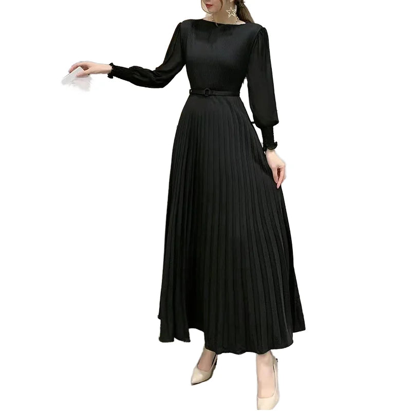 Summer Dress Women's Clothing Floral Print Solid Color Chiffon Sleeves and Floral Holiday Skirt Long Sleeved Add a Belt