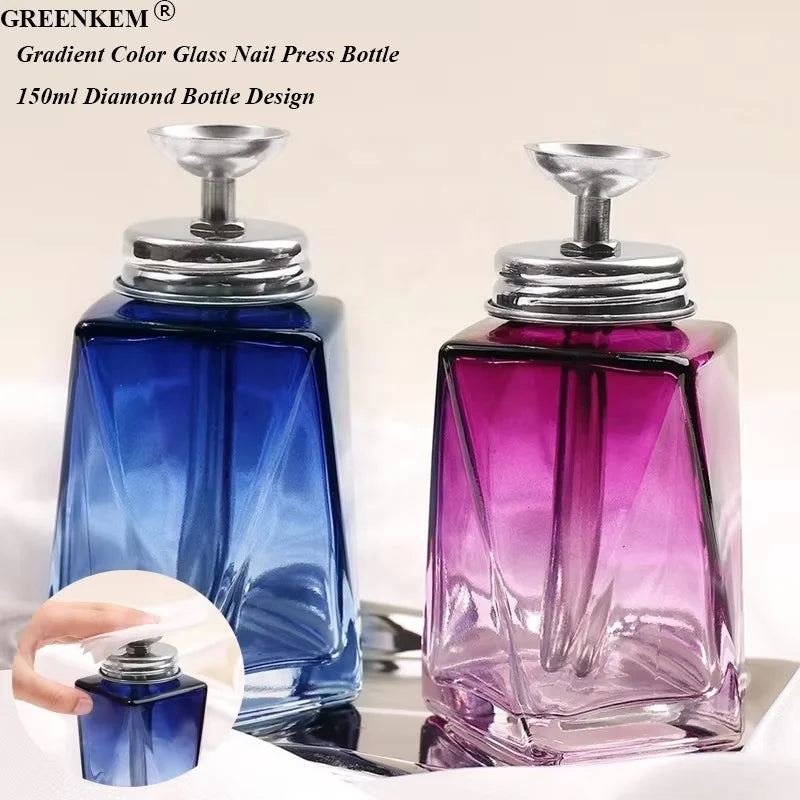 New Gradient Nail Cleaning Water Press Bottle Funnel Type Nail Remover Empty Bottle Anti Liquid Reflux Nail Glass Bottle