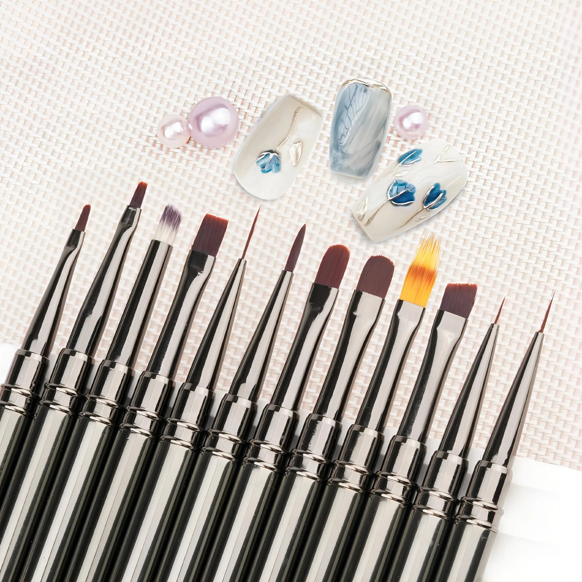 12pcs Nail Brush Set Ultra Fine Paint Pen Brush Metal Handle Nail Draw Art Pen for Manicure Nail Salon Use Sweep Pen Brush