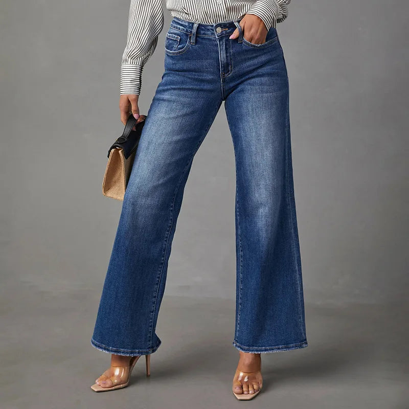Super Hot High Quality Trendy Women's Casual Mid Rise Straight Leg High Loose Denim Jeans Breathable Solid Waist for Women